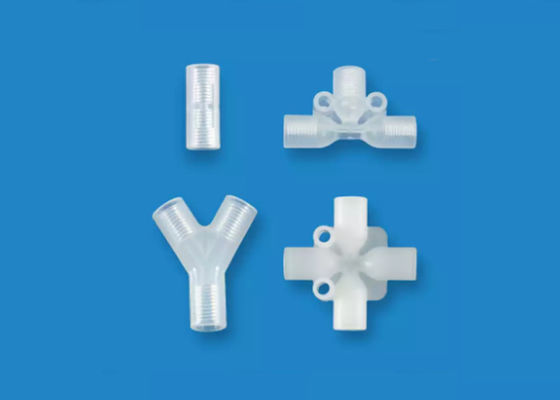 PP PTFE اتصال لوله چهار طرفه اتصال ماده پلاستیکی